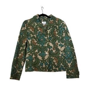 Ann Taylor LOFT Corduroy Jacket Blazer 8P green paisley baroque peacoat